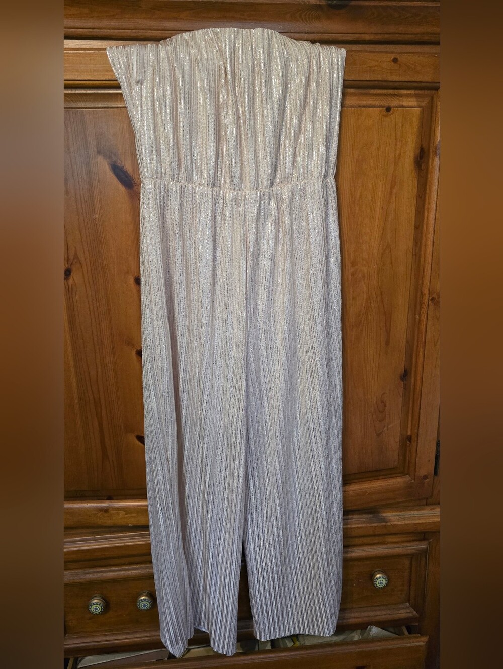Strapless Metallic Cream Jumpsuit